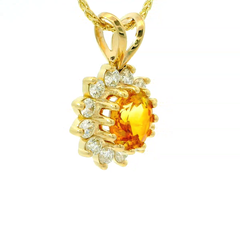 14K Yellow Sapphire Pendant With Lab Grown Diamond Halo