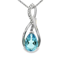 14kt White Gold Blue Topaz with Diamond Accent Pendant