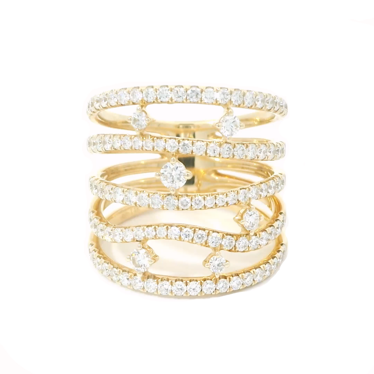 14K Yellow Gold 5 Row Diamond Band