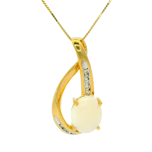 14K Yellow Gold Opal Diamond Necklace
