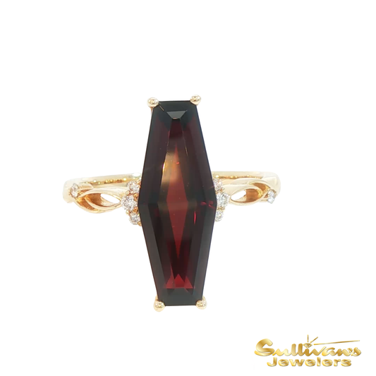 Garnet Elongated Hexagon Cocktail Ring in 14k Yellow Gold