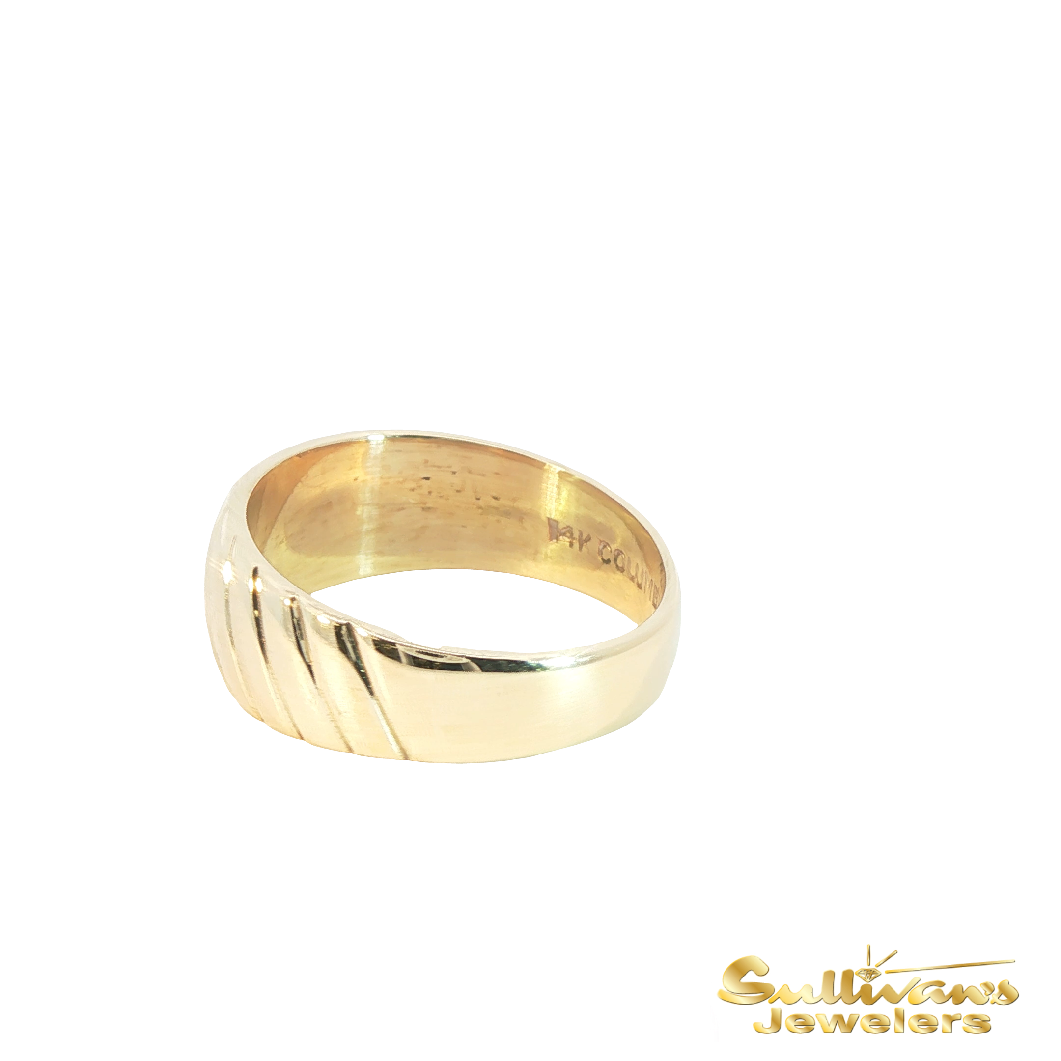 14K Yellow Gold Textured Striped Band Ring