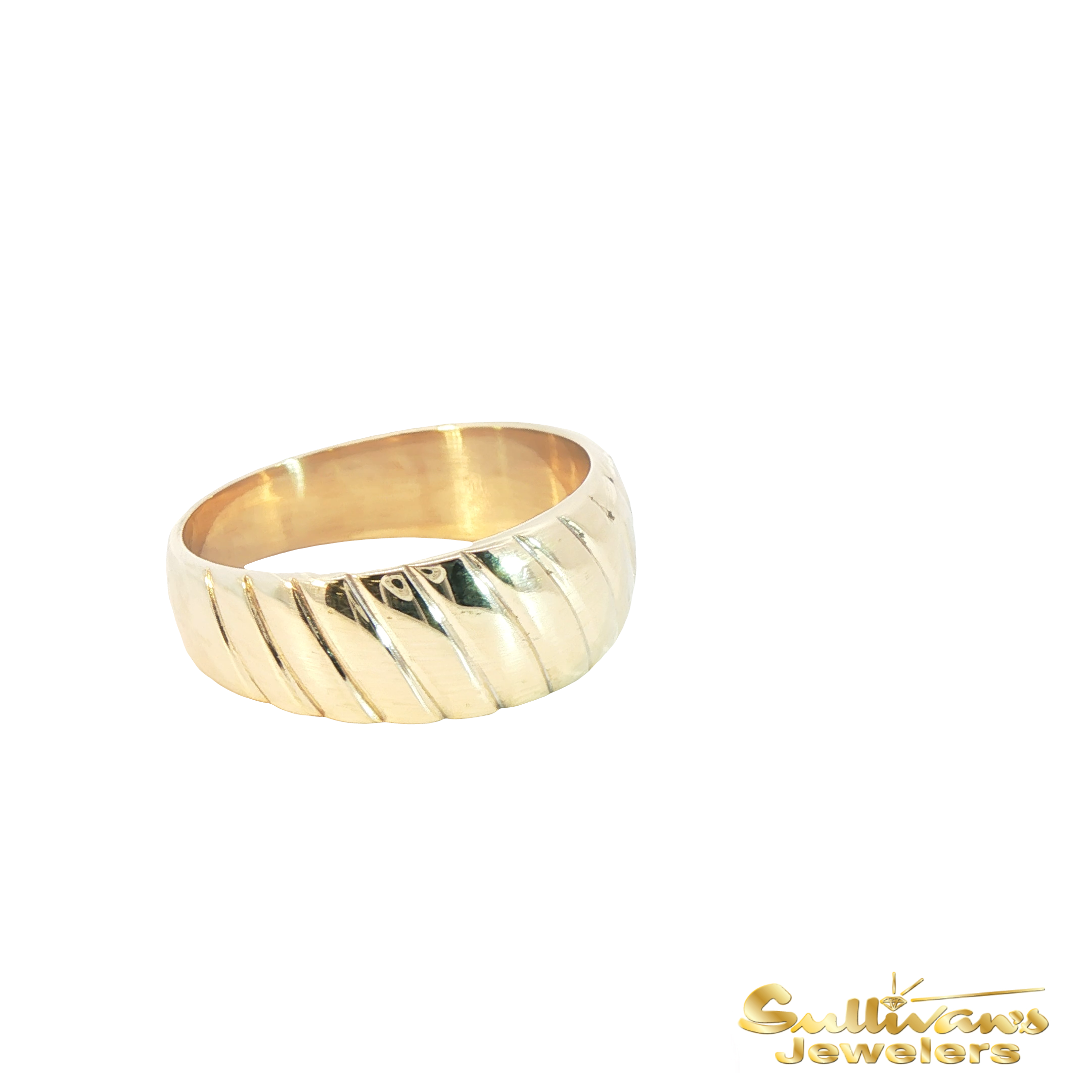 14K Yellow Gold Textured Striped Band Ring
