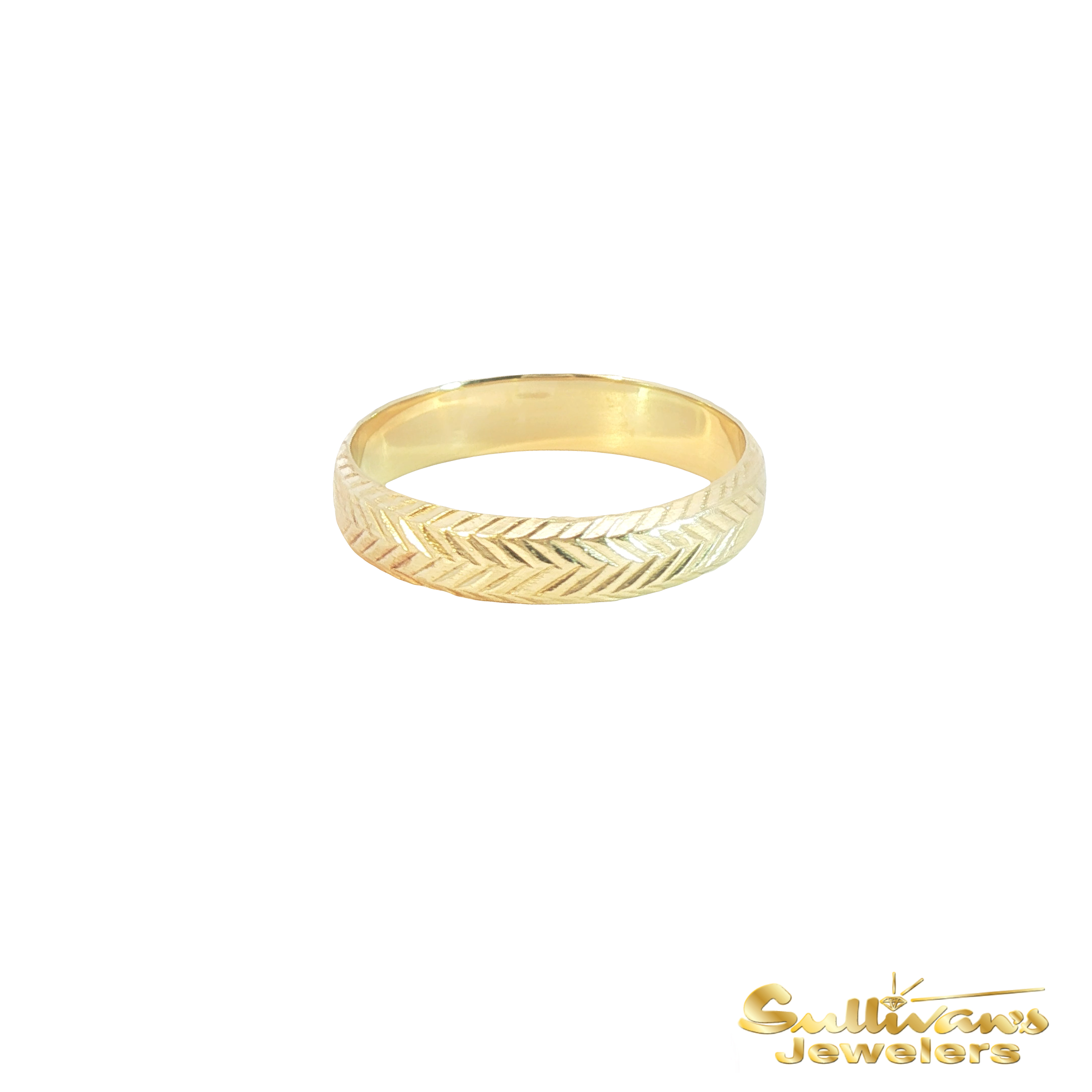 14K Yellow Gold Chevron Pattern Gold Band
