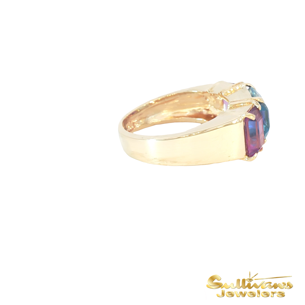 14K Yellow Gold Amethyst &amp; Blue Topaz Ring