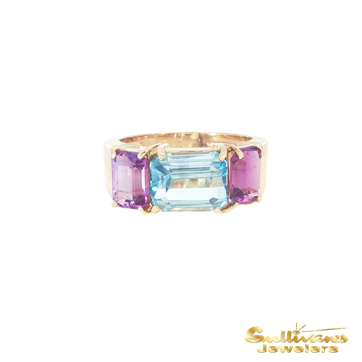 14K Yellow Gold Amethyst &amp; Blue Topaz Ring