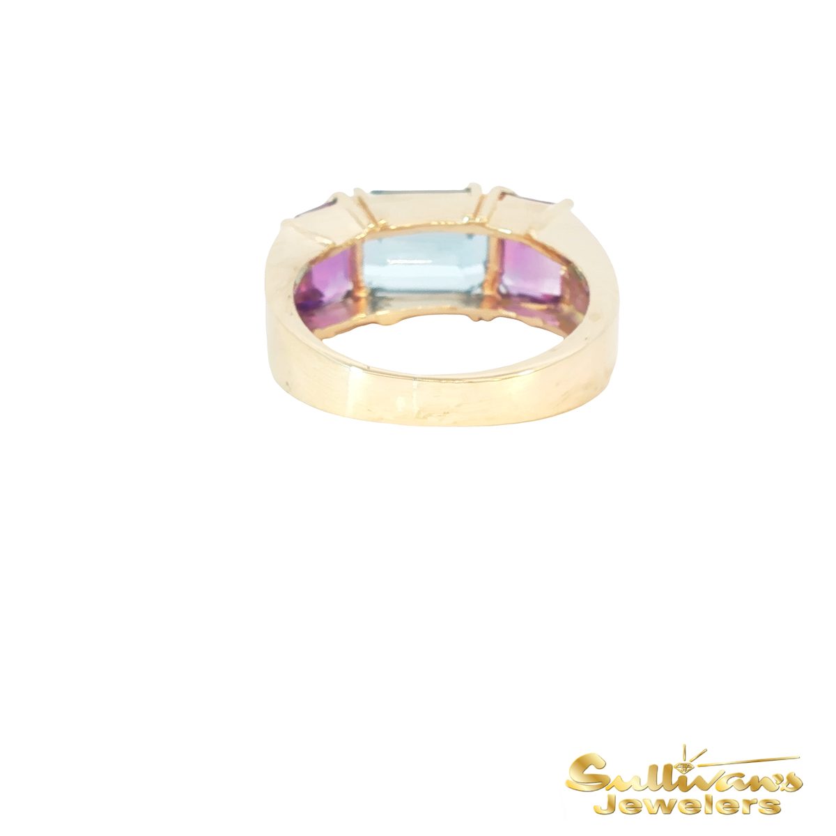 14K Yellow Gold Amethyst &amp; Blue Topaz Ring