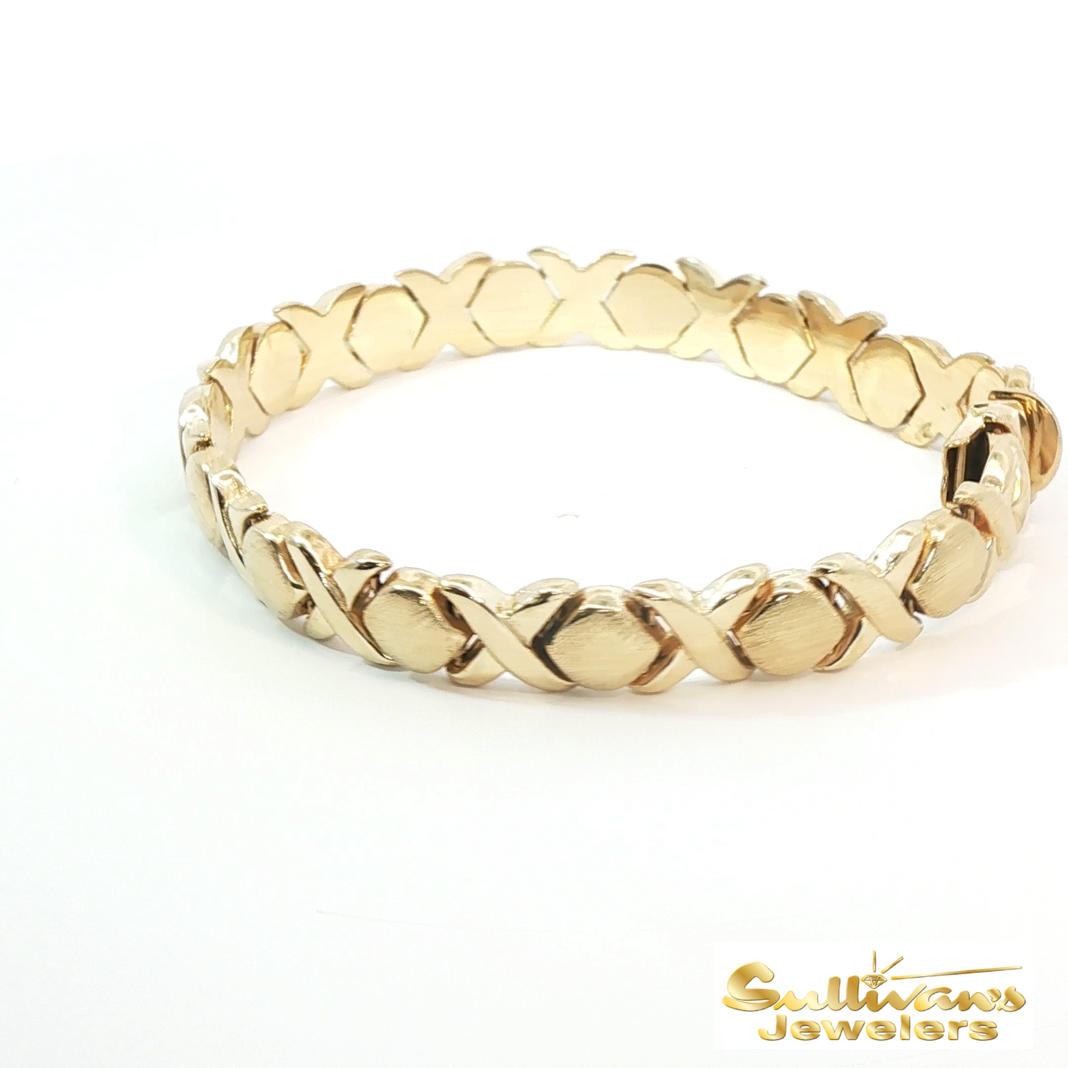 14K Yellow Gold 'X' and 'O' Link Chain Bracelet
