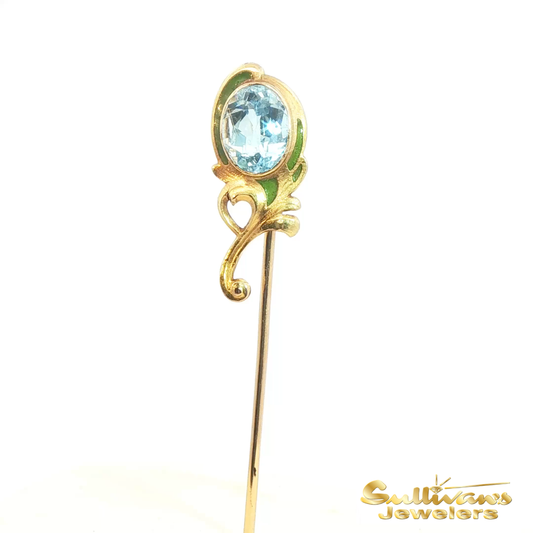 Vintage 14K Yellow Gold Aquamarine Pin