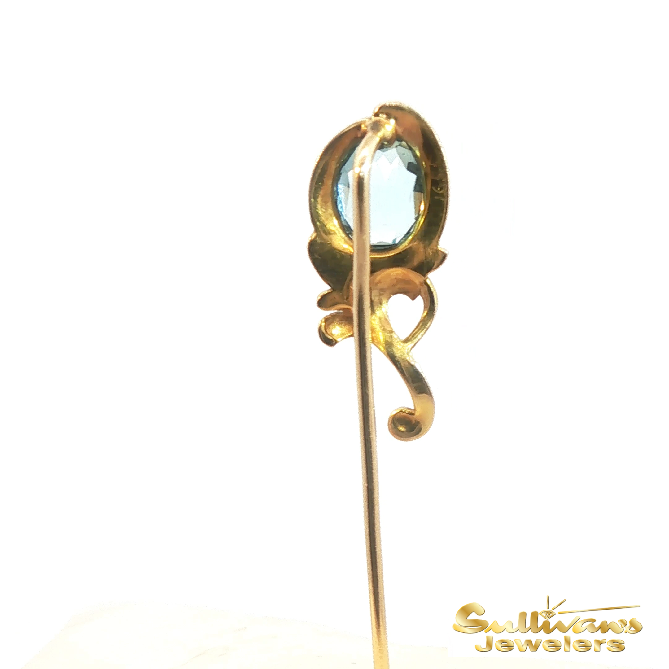 Vintage 14K Yellow Gold Aquamarine Pin