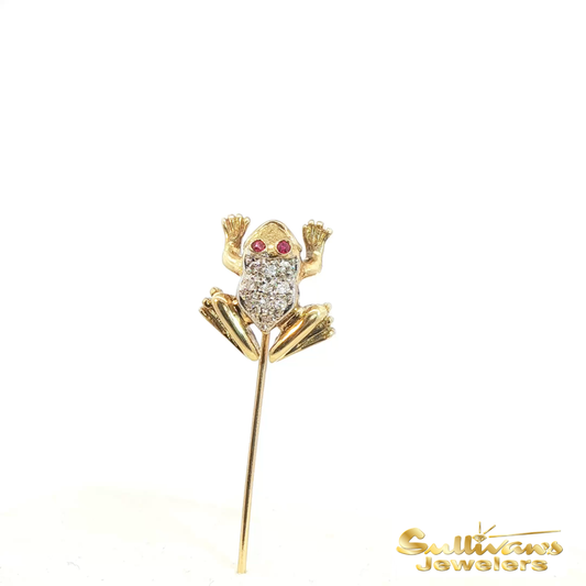 Vintage 14K Yellow Gold Diamond Frog Pin