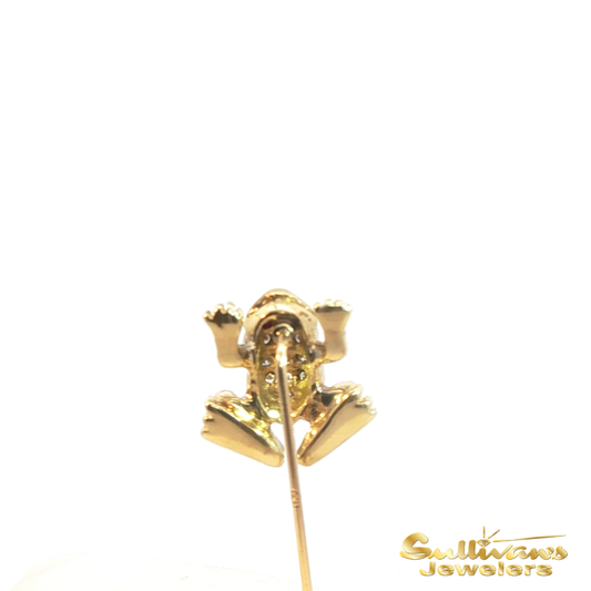 Vintage 14K Yellow Gold Diamond Frog Pin