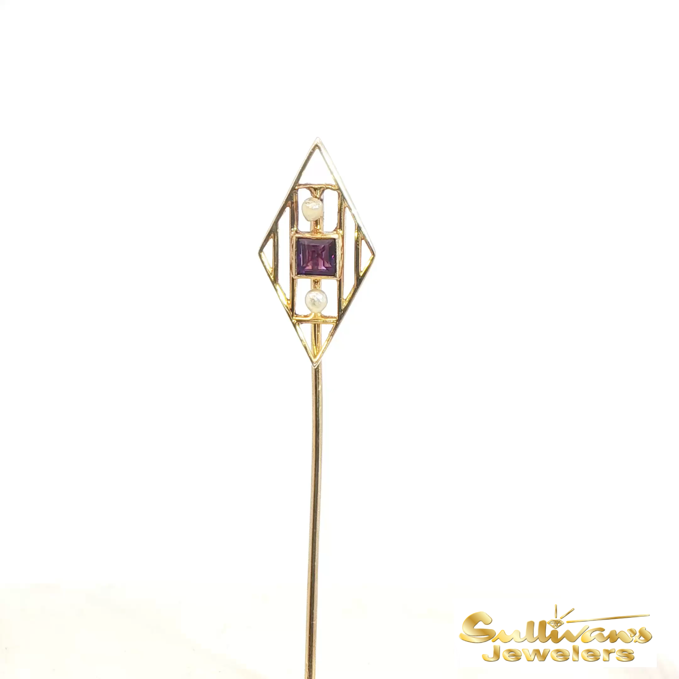 Vintage 14K Yellow Gold Amethyst Pin