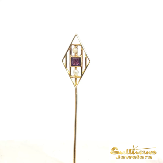 Vintage 14K Yellow Gold Amethyst Pin