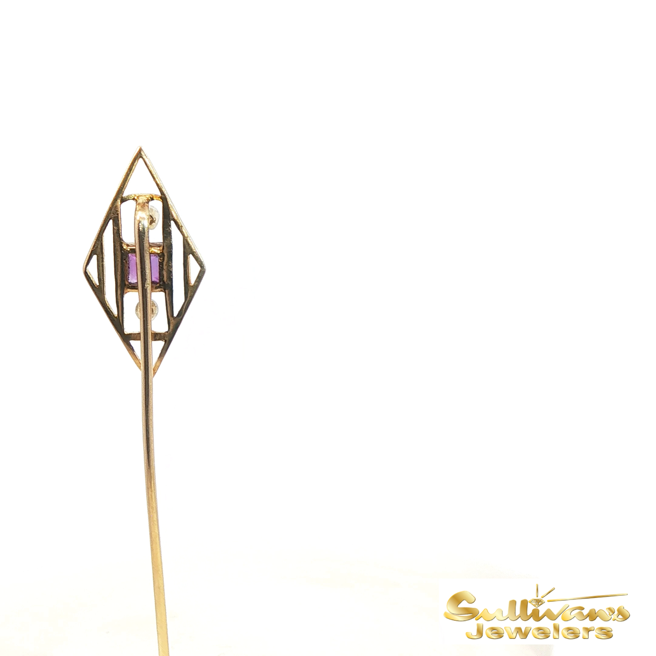 Vintage 14K Yellow Gold Amethyst Pin