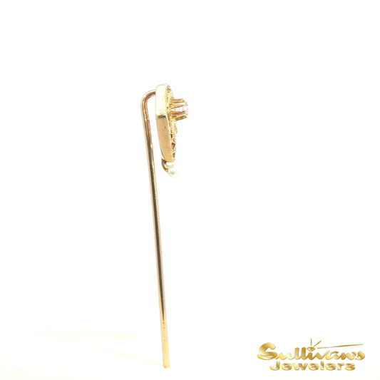 Vintage 14K Yellow Gold Diamond & Pearl Pin