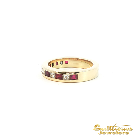 14K Yellow Gold Ruby and Diamond Band