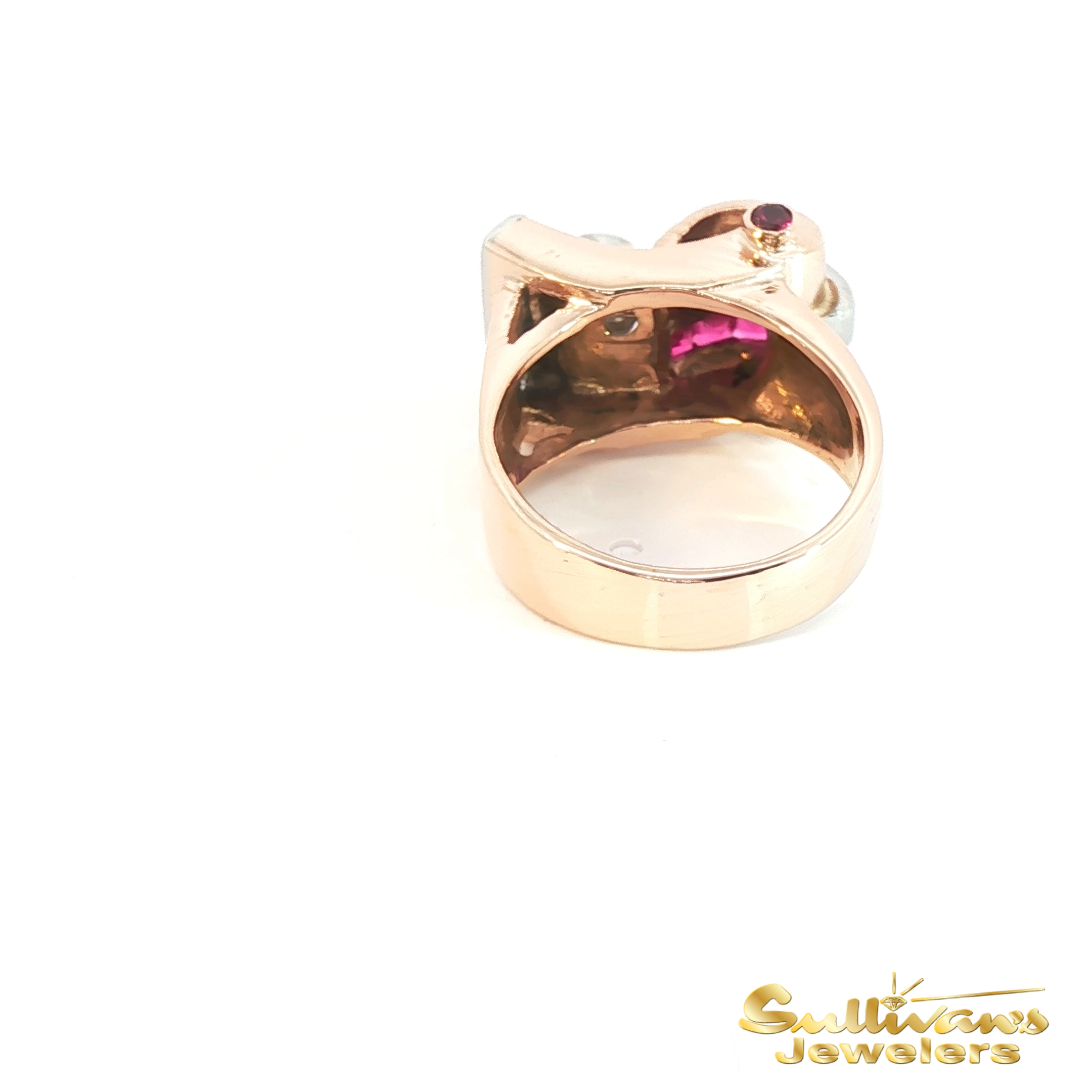Vintage 14K Rose and White Gold Ruby and Diamond Cocktail Ring