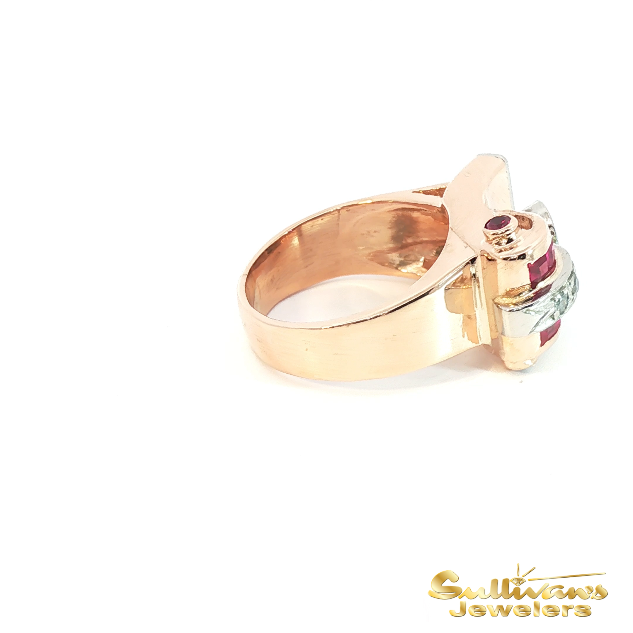 Vintage 14K Rose and White Gold Ruby and Diamond Cocktail Ring