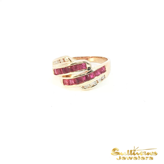 14K Yellow Gold Ruby and Diamond Ring