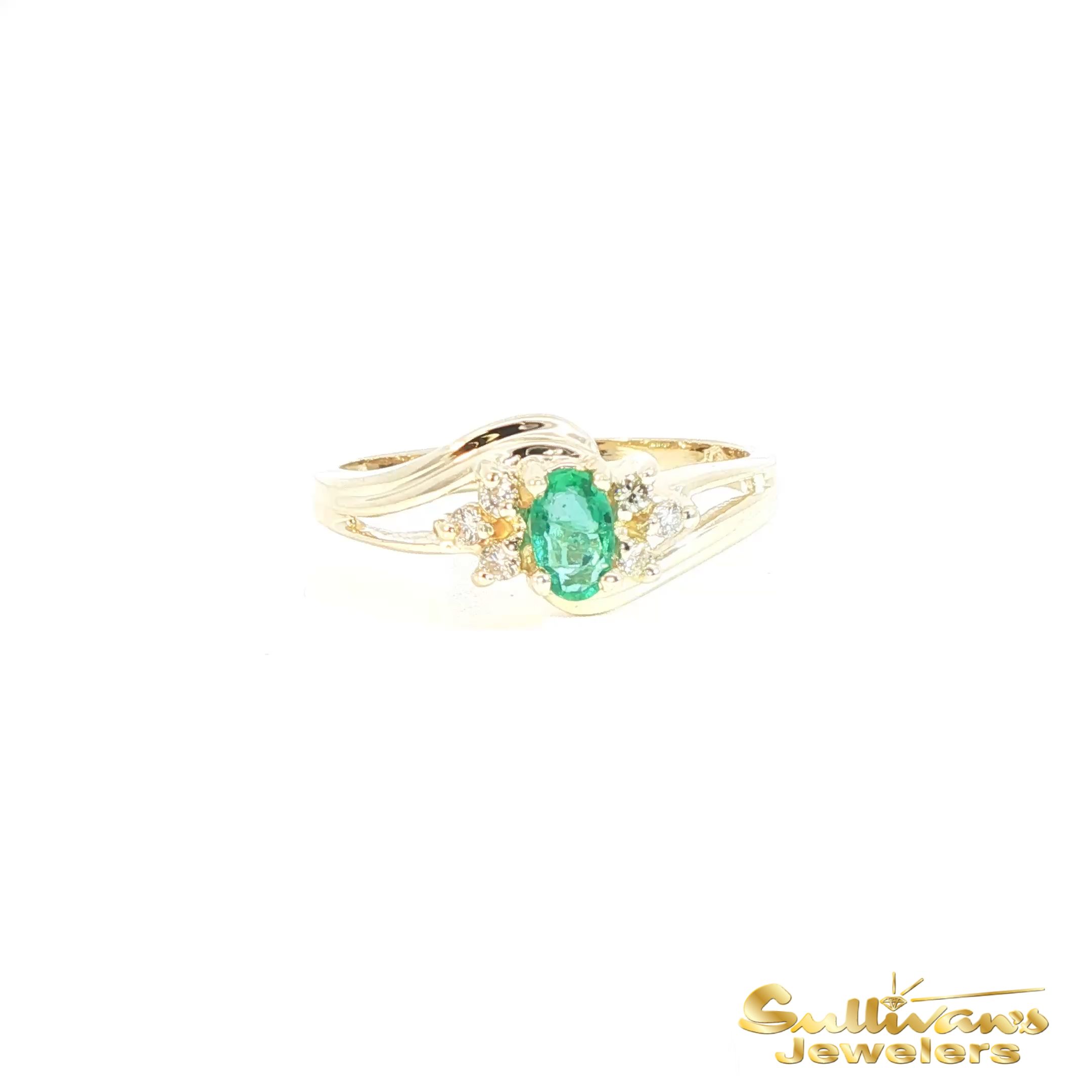 14K Yellow Gold Emerald Swirl Ring