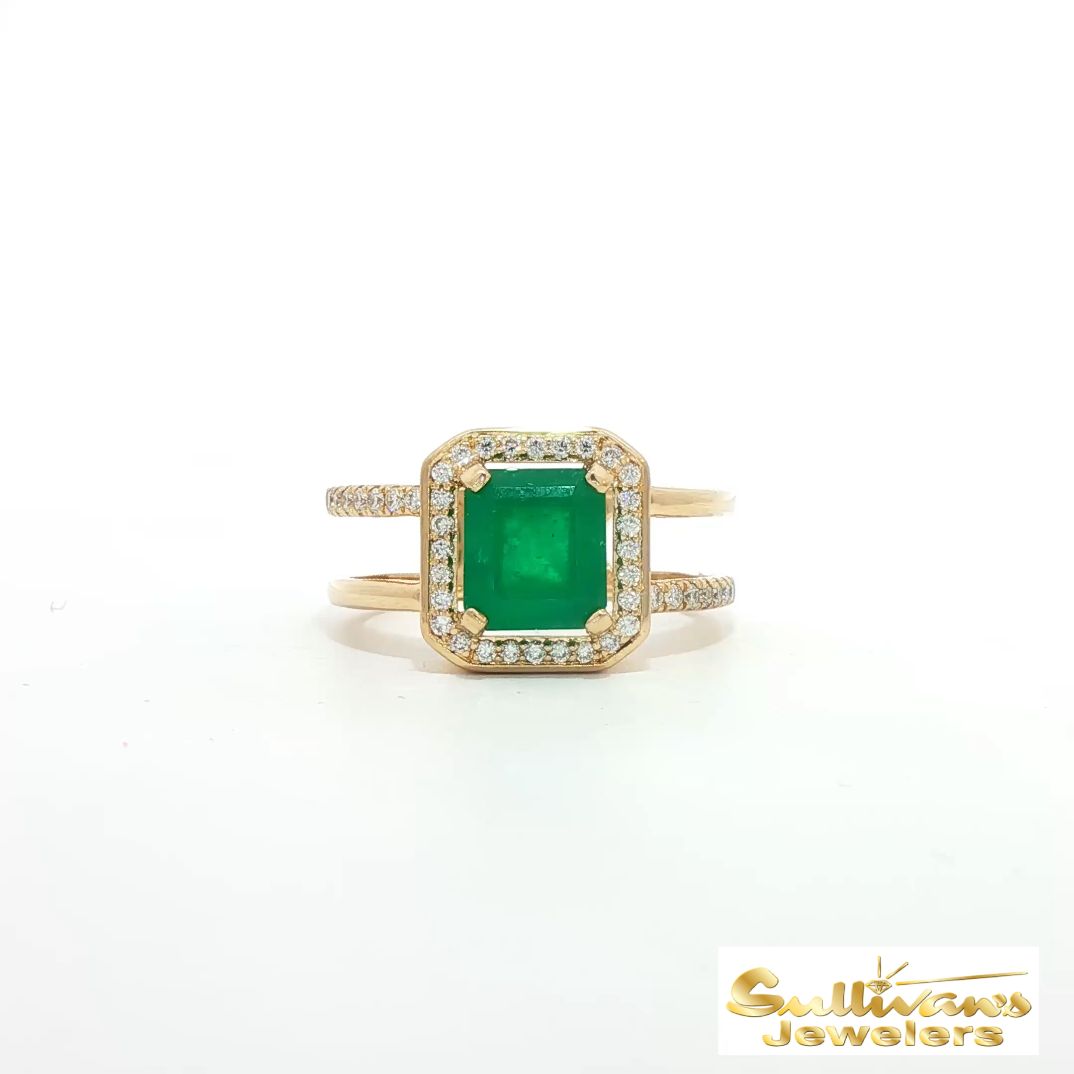 14K Yellow Gold Emerald and Diamond Ring