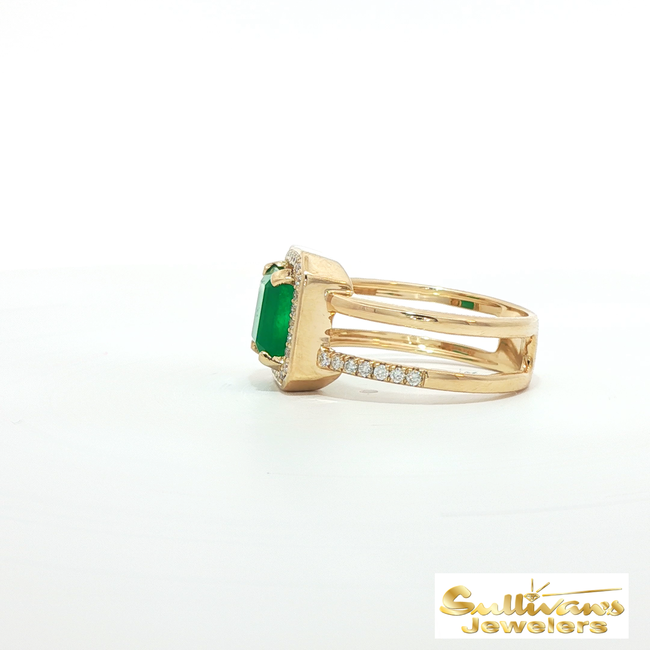 14K Yellow Gold Emerald and Diamond Ring