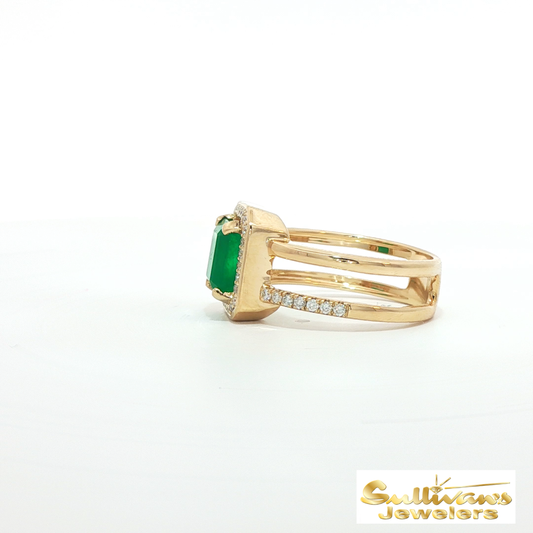 14K Yellow Gold Emerald and Diamond Ring