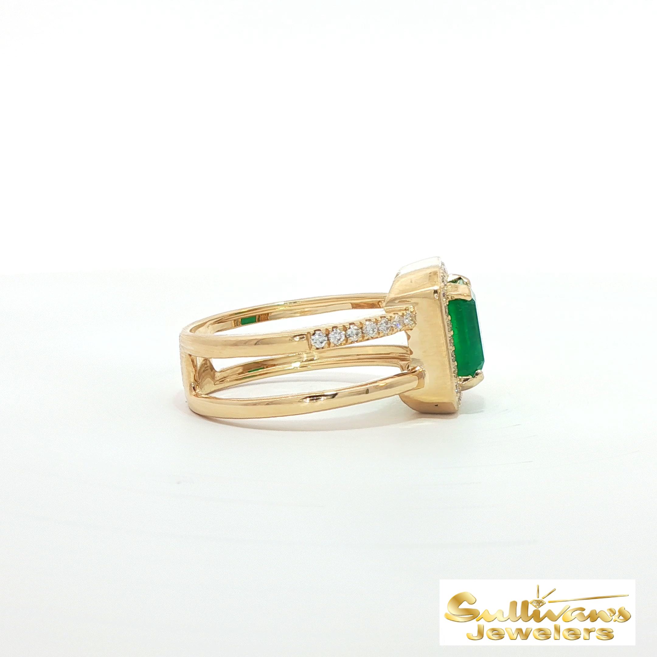 14K Yellow Gold Emerald and Diamond Ring