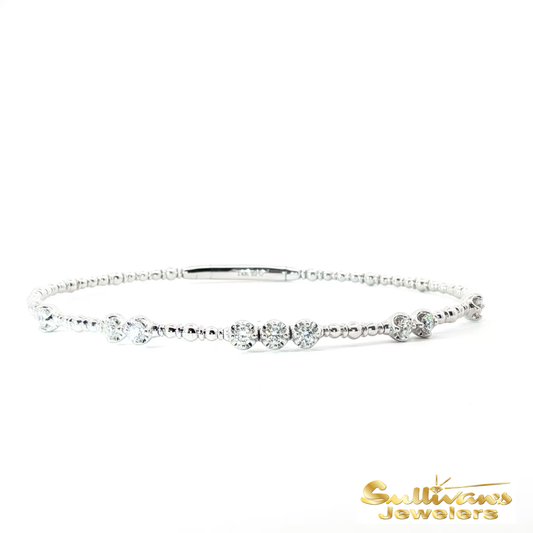 14K White Gold Flexible Bangle Diamond Bracelet