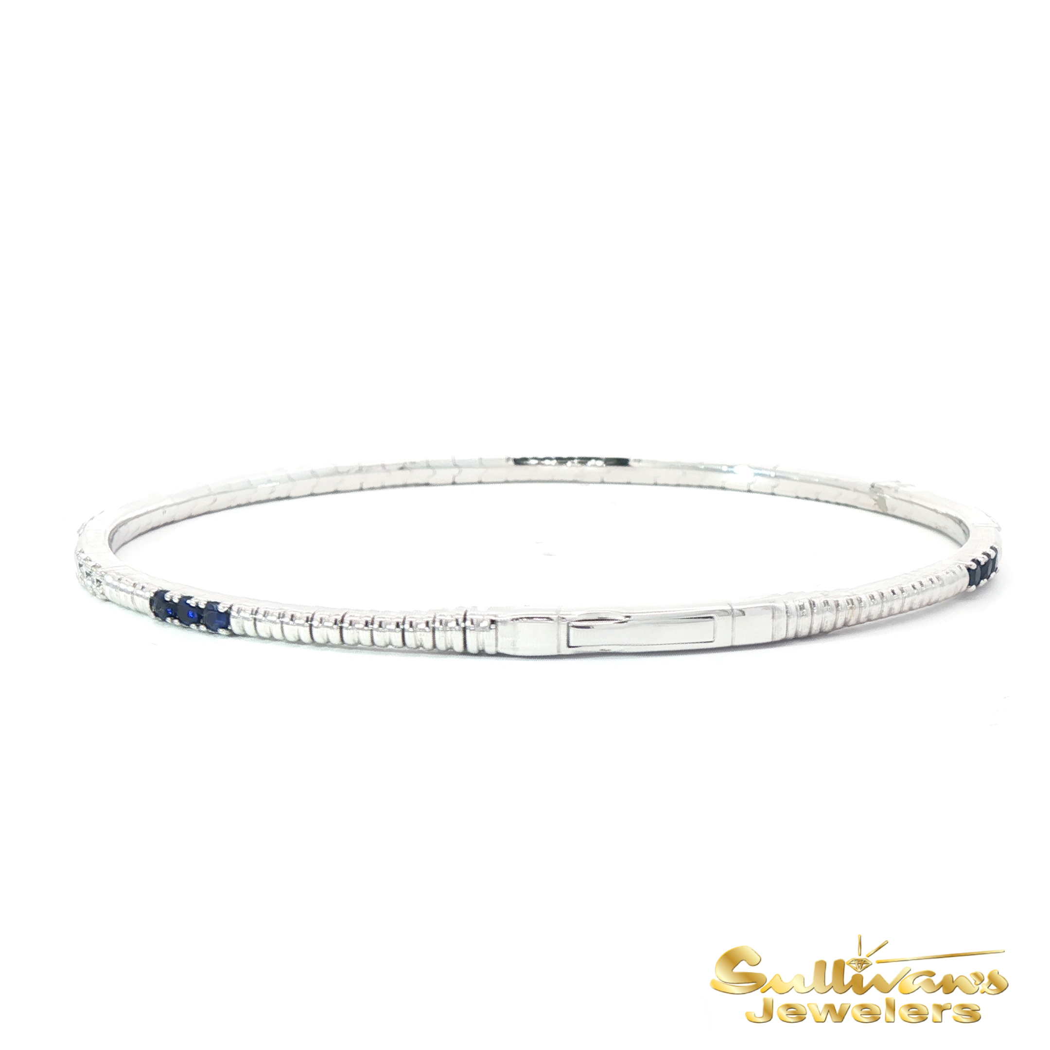 14K White Gold Tennis Bracelet with Square Cut Deep Blue Sapphires