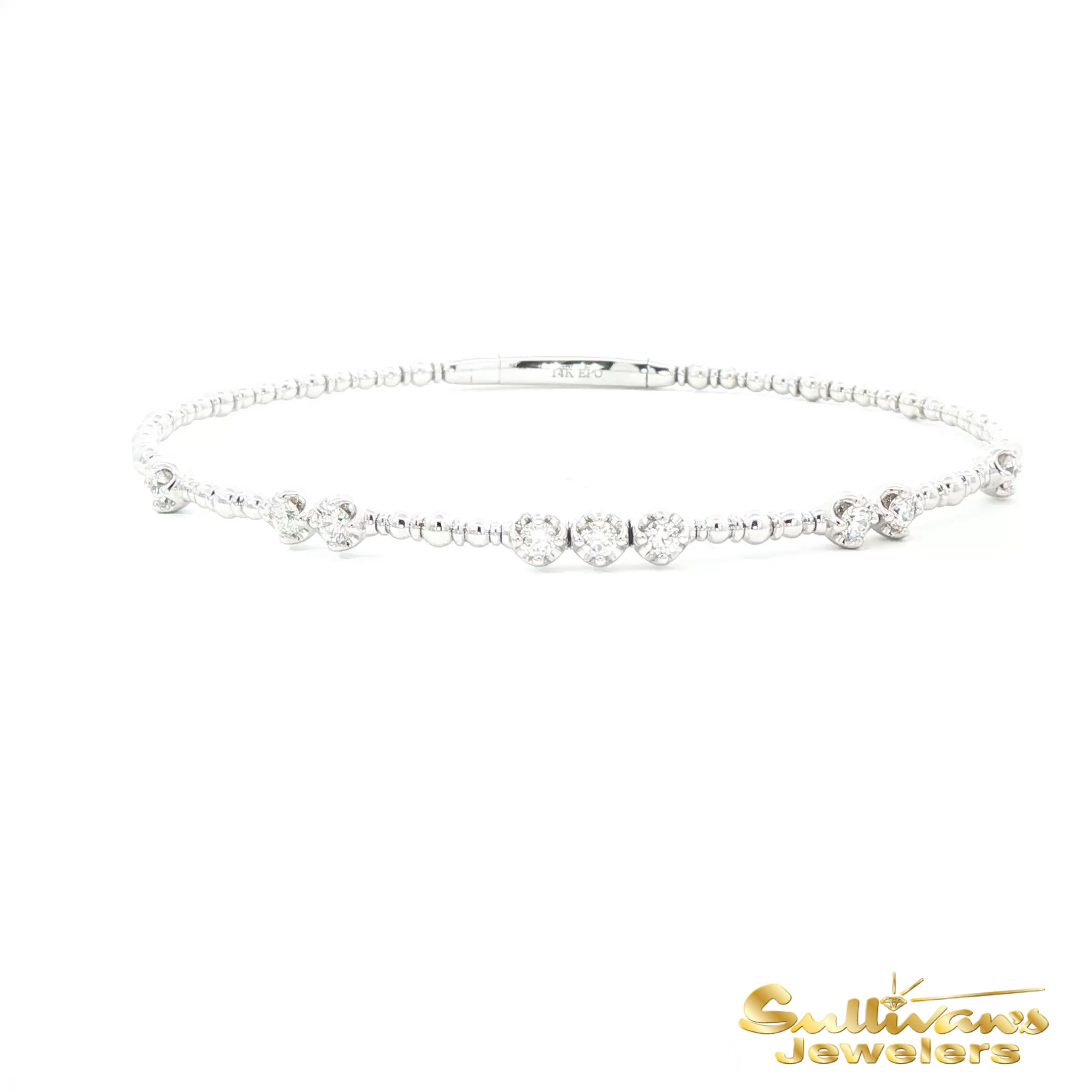 14K White Gold Flexible Bangle Diamond Bracelet