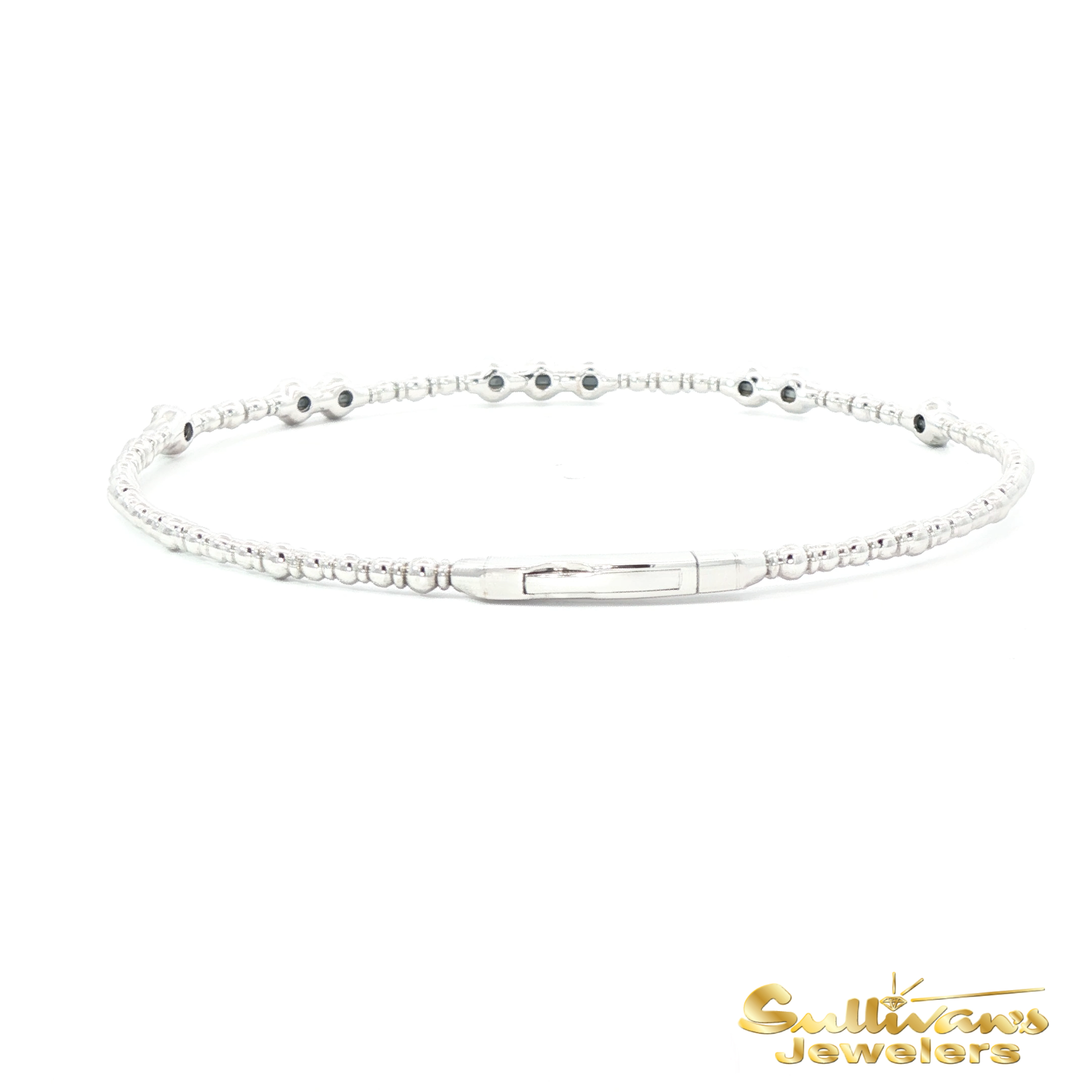 14K White Gold Flexible Bangle Diamond Bracelet