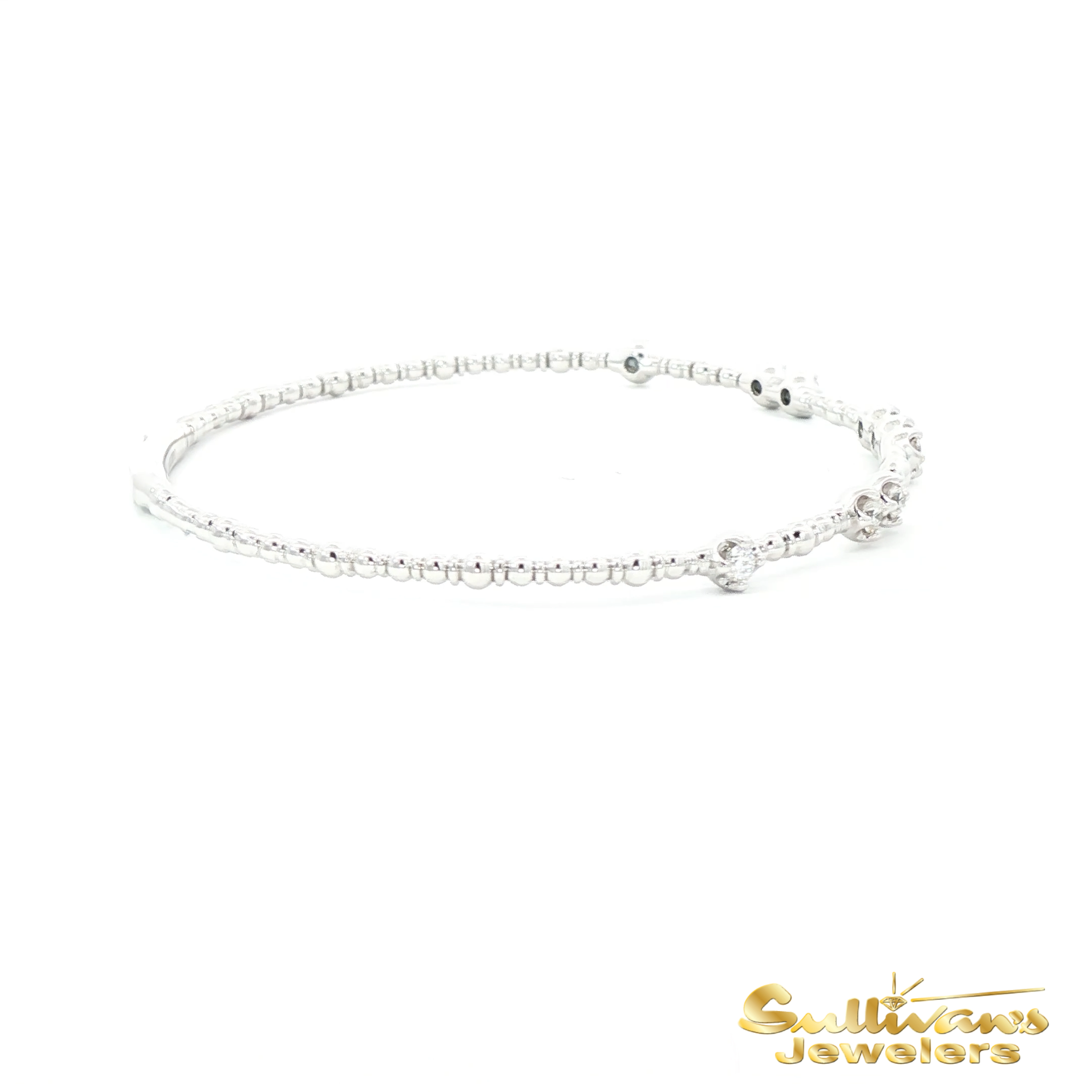 14K White Gold Flexible Bangle Diamond Bracelet