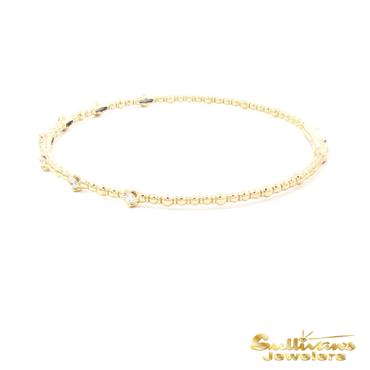 14K Yellow Gold Beaded Bracelet with Round Brilliant Cut Diamonds