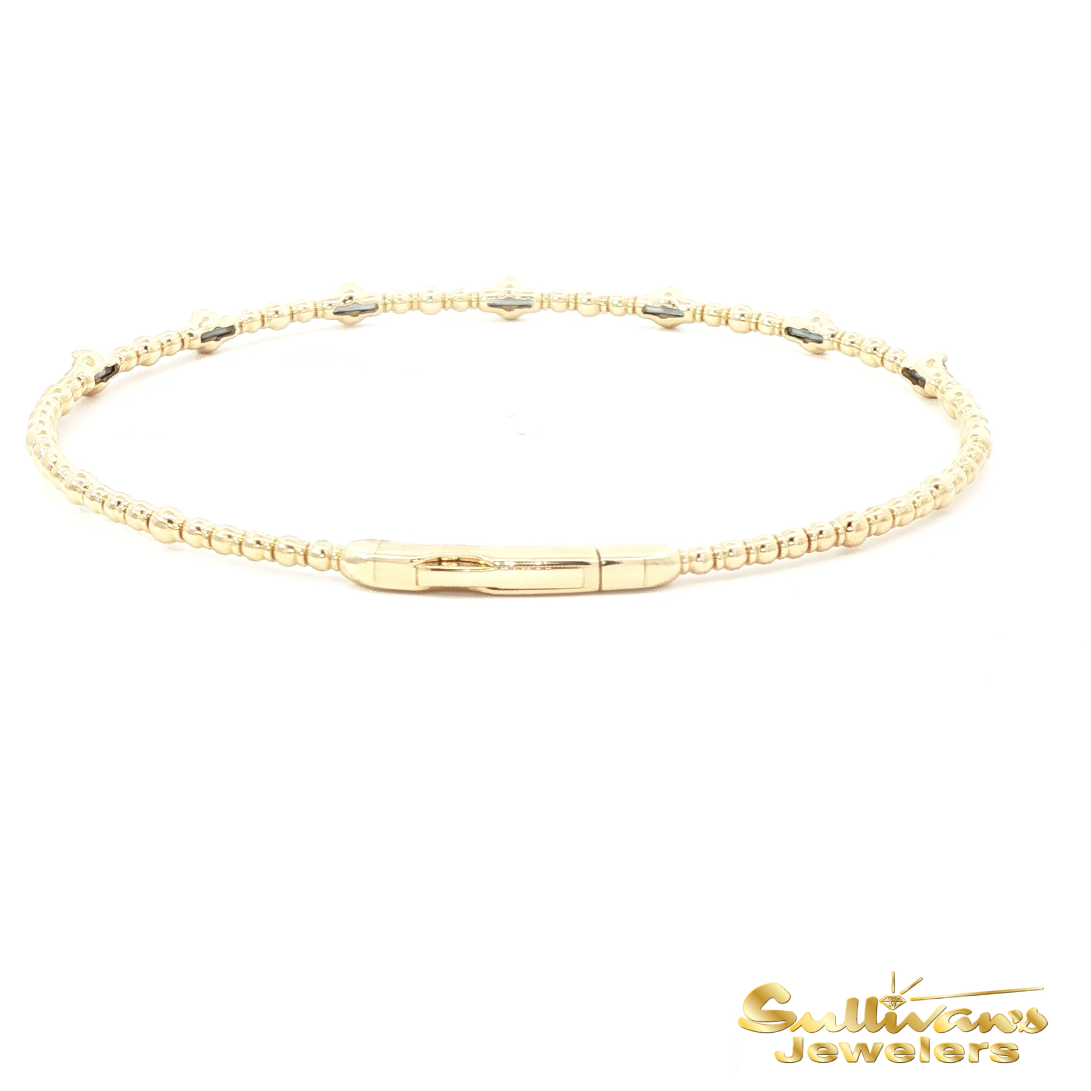 14K Yellow Gold Beaded Bracelet with Round Brilliant Cut Diamonds