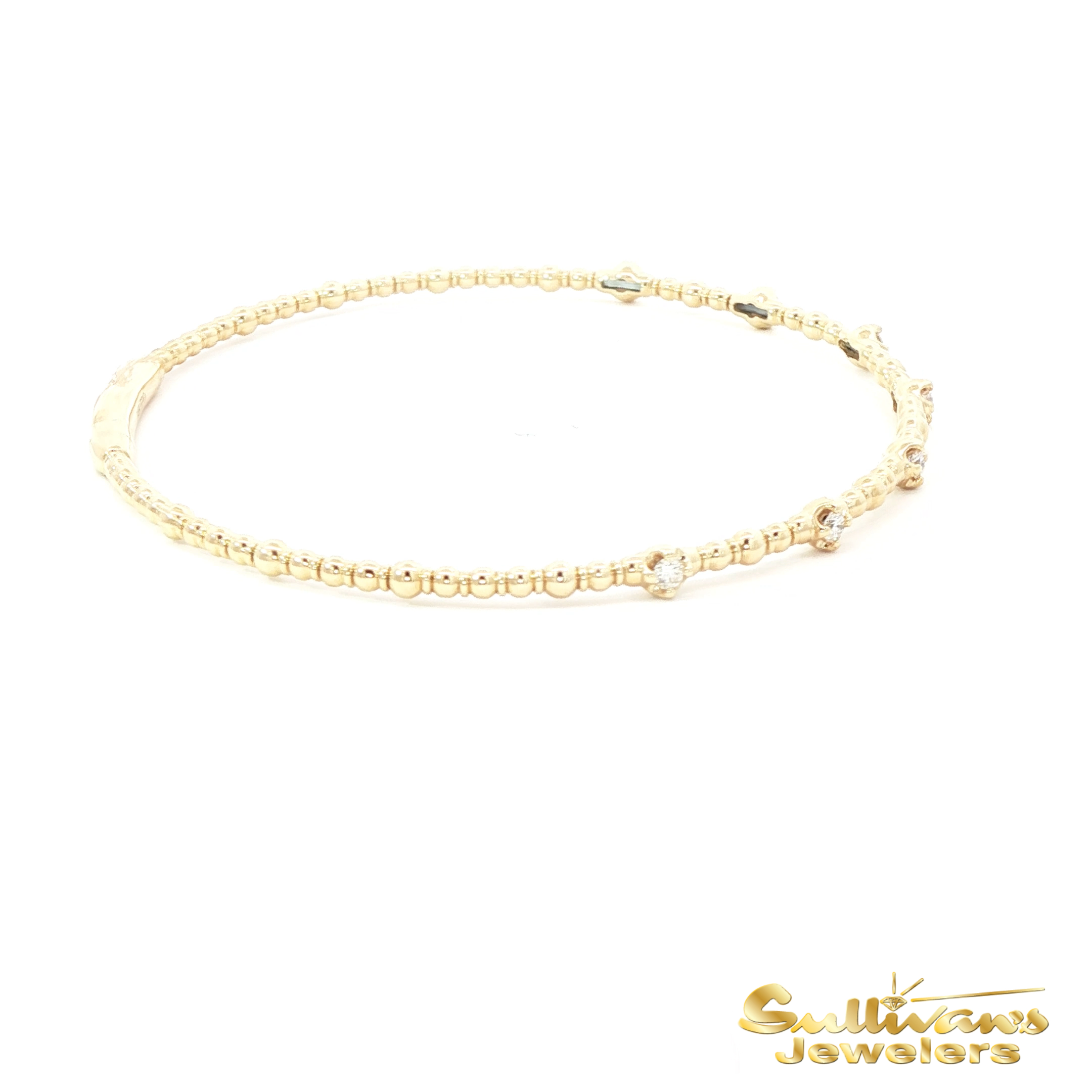 14K Yellow Gold Beaded Bracelet with Round Brilliant Cut Diamonds