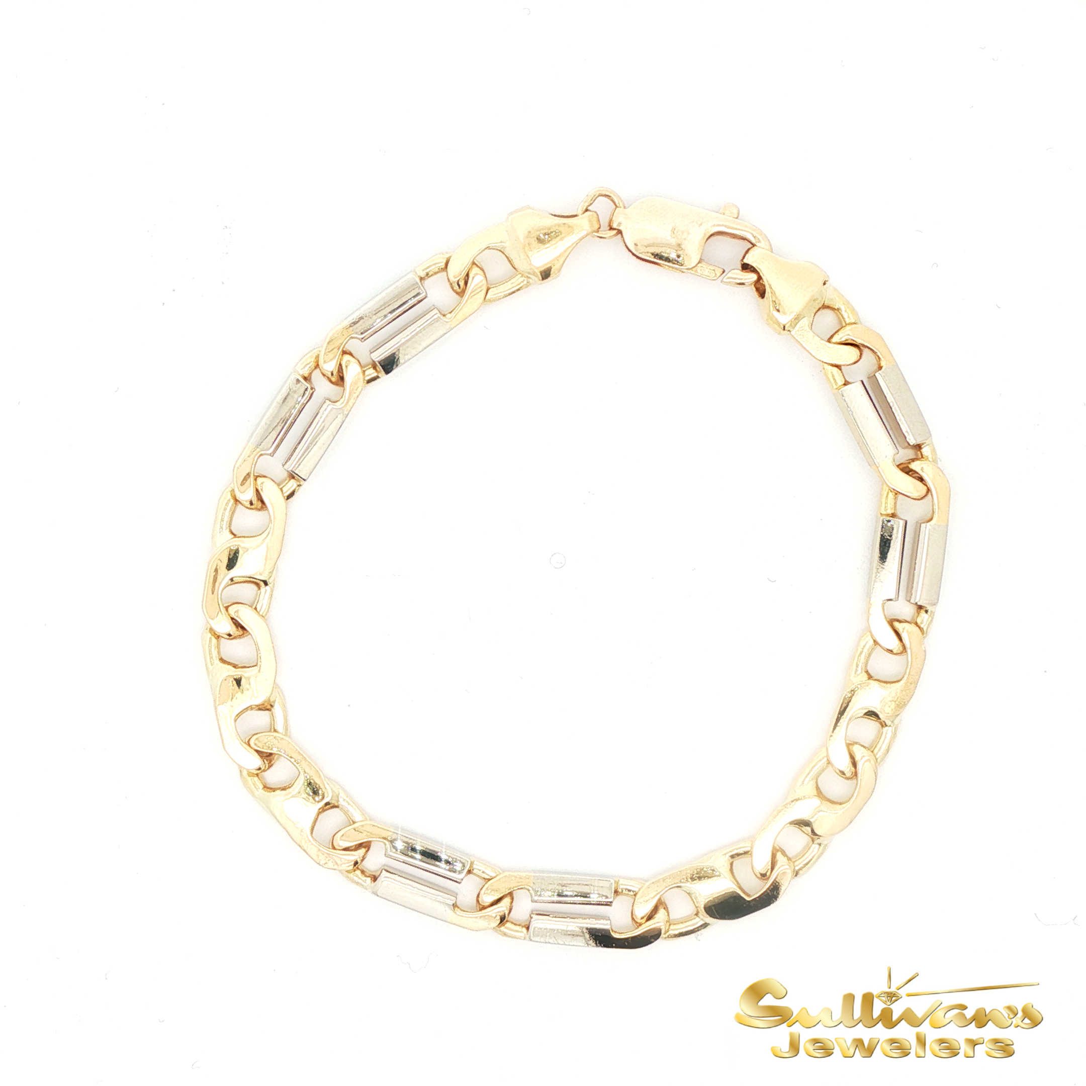 18K Two-Tone Mariner Link Chain Bracelet in Yellow Gold