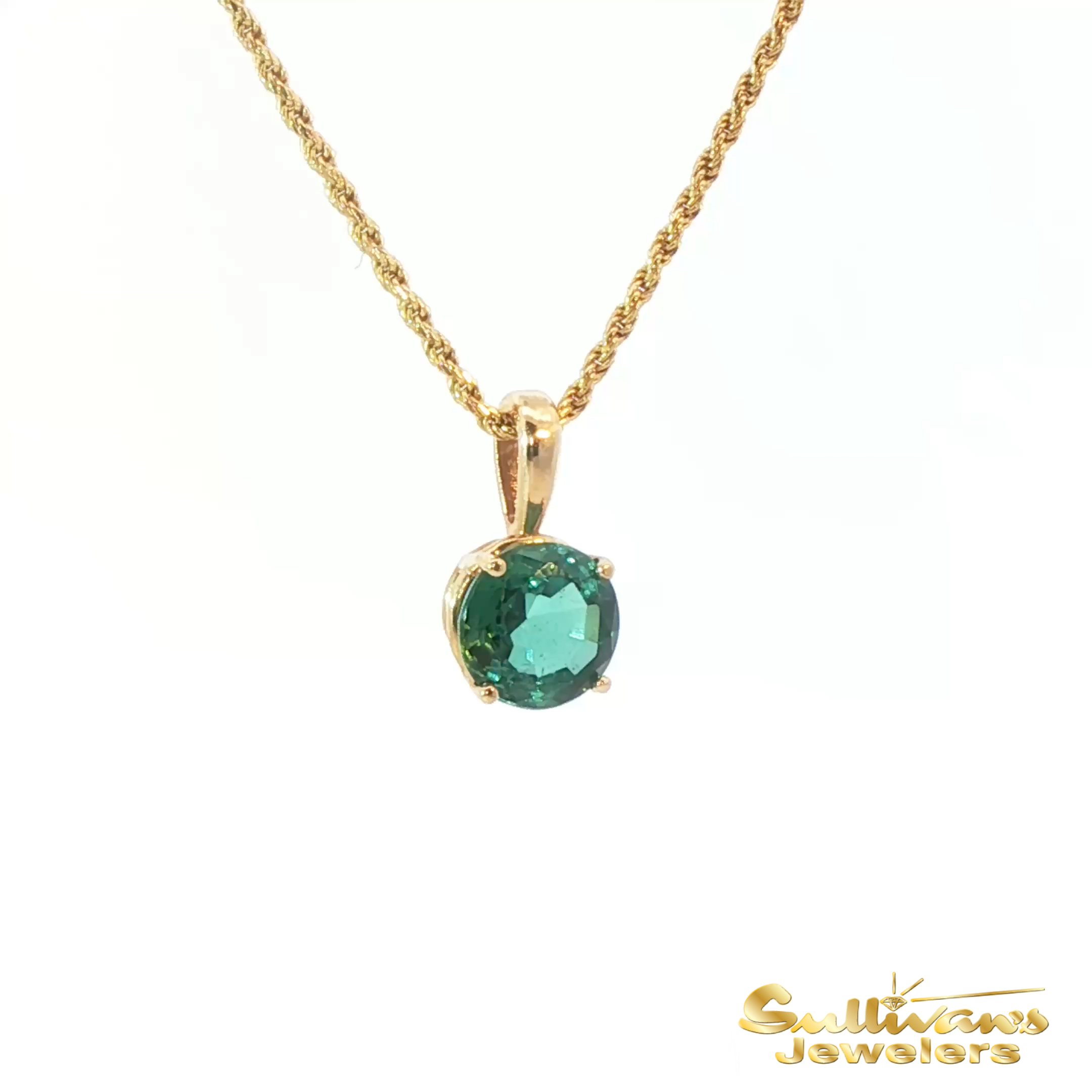 14K Yellow Gold Charm Necklace with Round Emerald Pendant