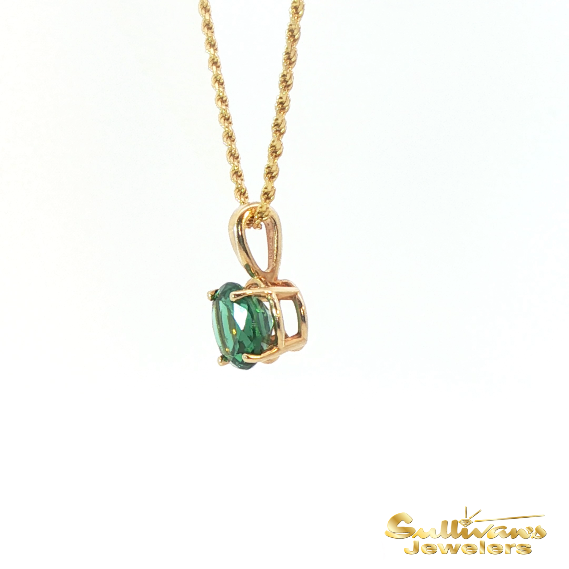 14K Yellow Gold Charm Necklace with Round Emerald Pendant