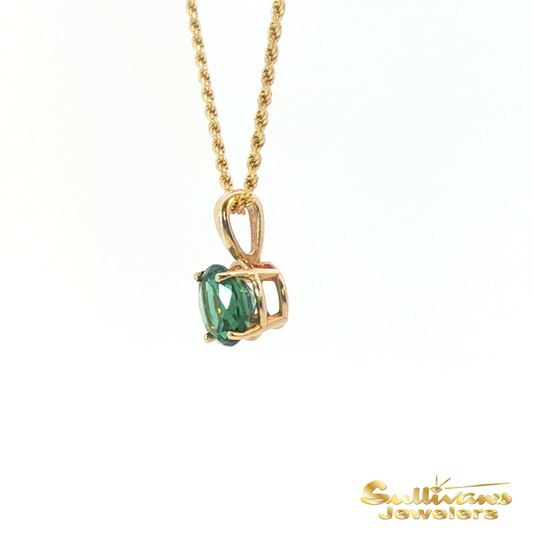 14K Yellow Gold Charm Necklace with Round Emerald Pendant