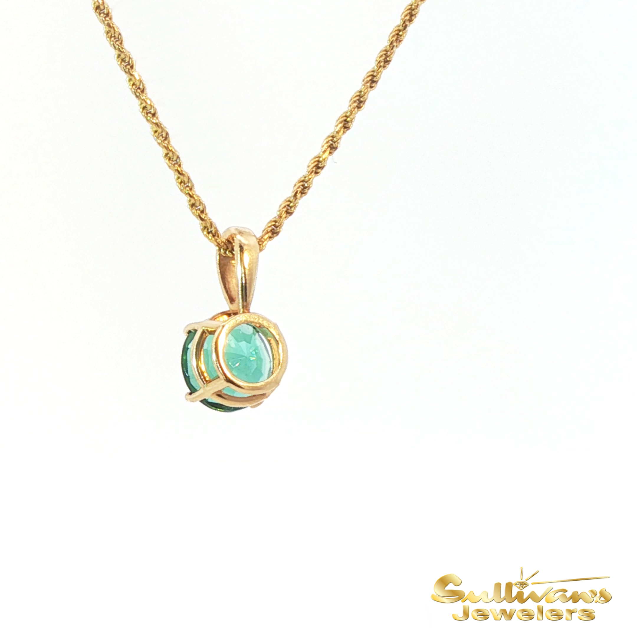 14K Yellow Gold Charm Necklace with Round Emerald Pendant