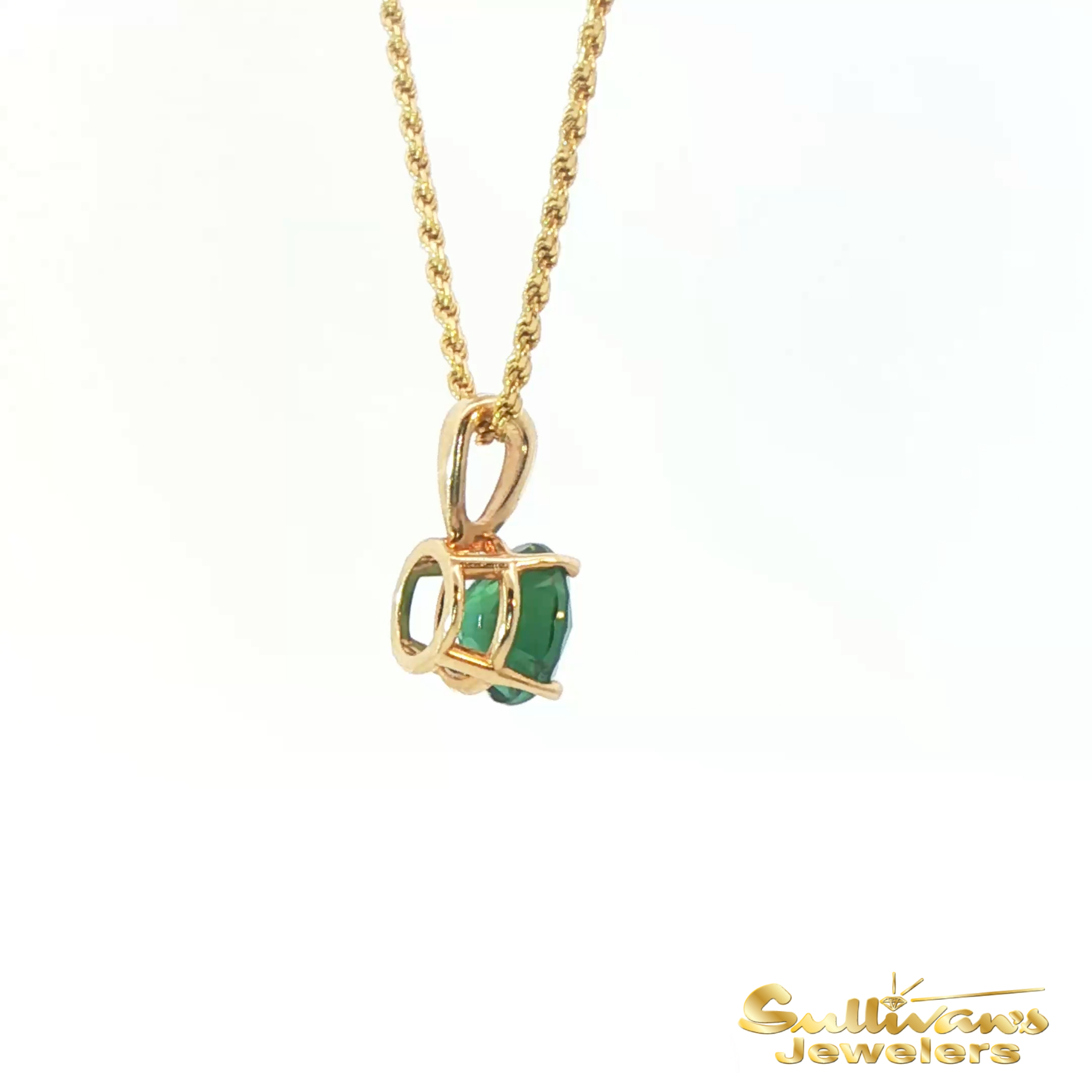 14K Yellow Gold Charm Necklace with Round Emerald Pendant