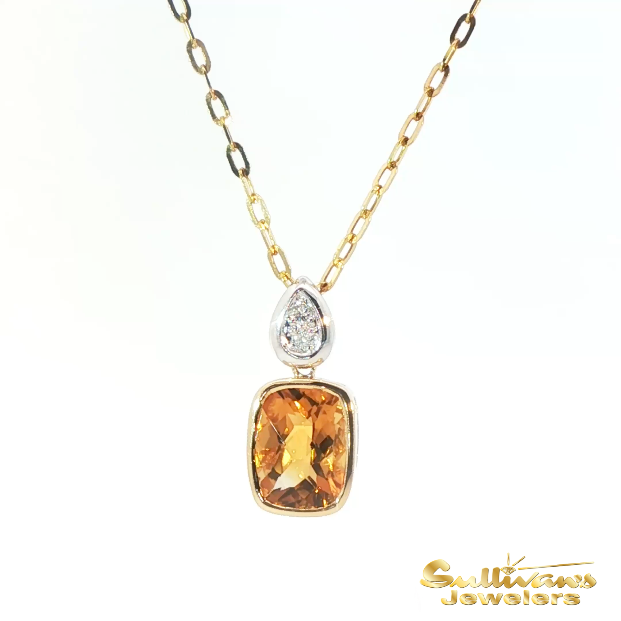14K Yellow Gold Charm Necklace with Cushion-Cut Citrine Gemstone