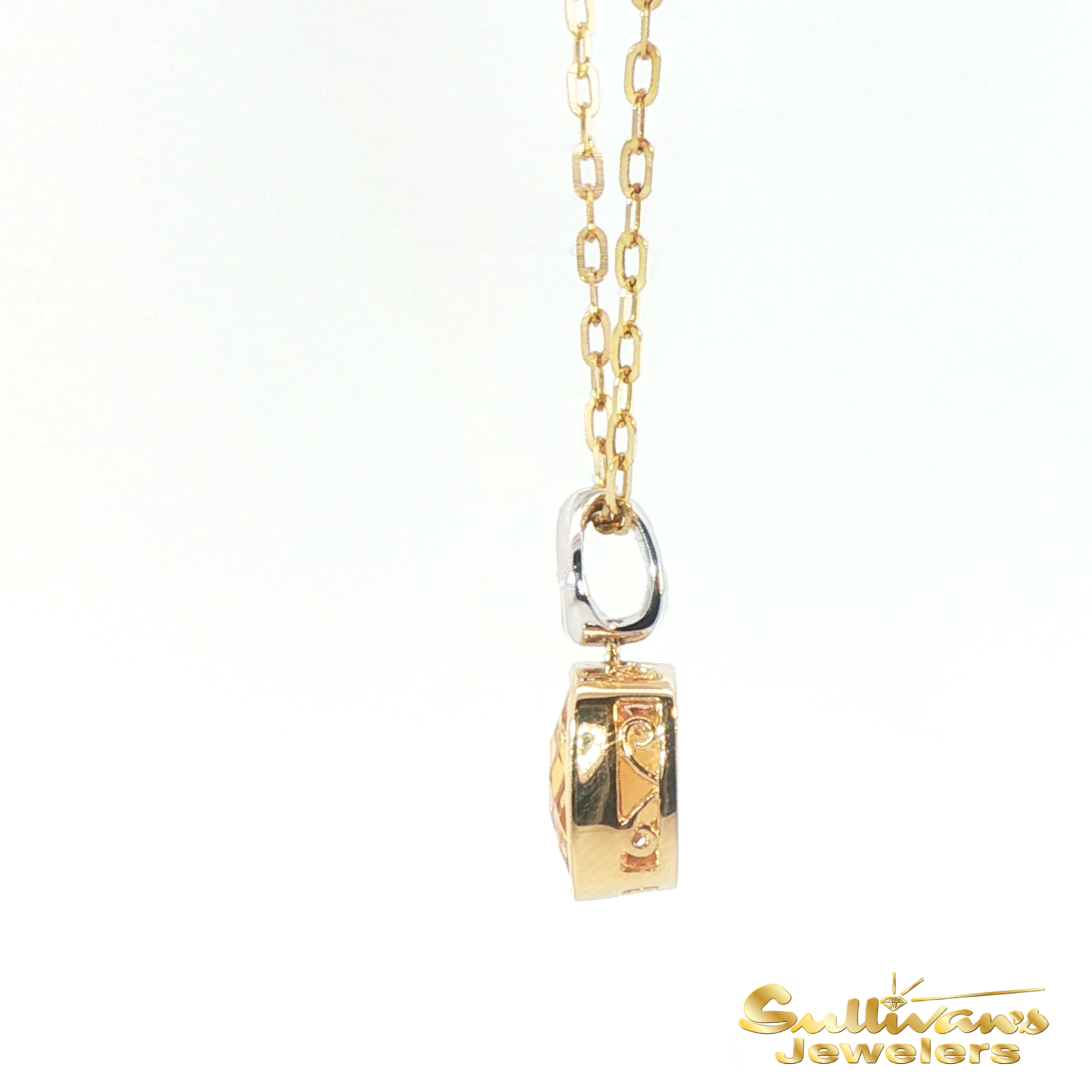 14K Yellow Gold Charm Necklace with Cushion-Cut Citrine Gemstone