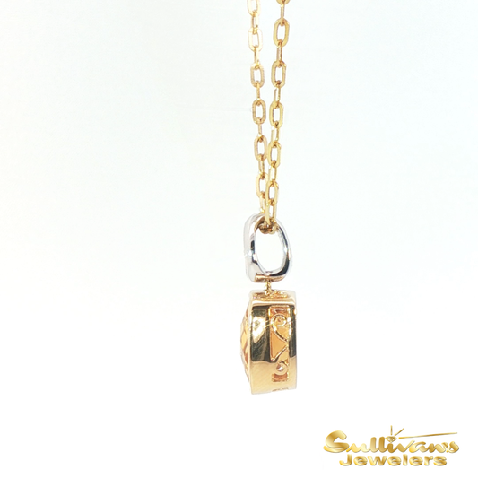 14K Yellow Gold Charm Necklace with Cushion-Cut Citrine Gemstone