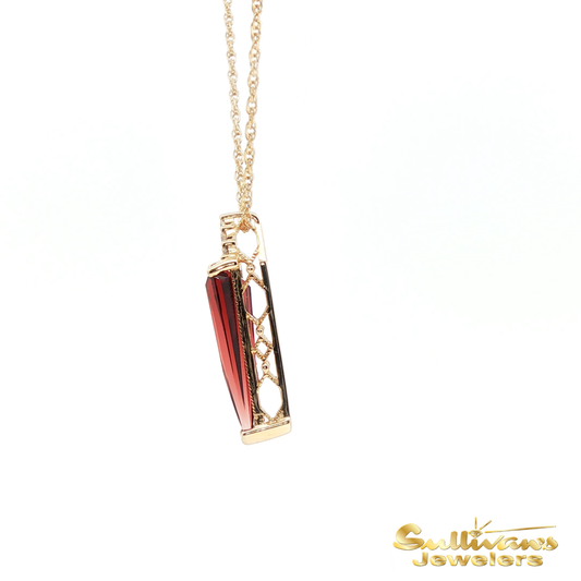 14K Yellow Gold Trillion Cut Garnet Pendant