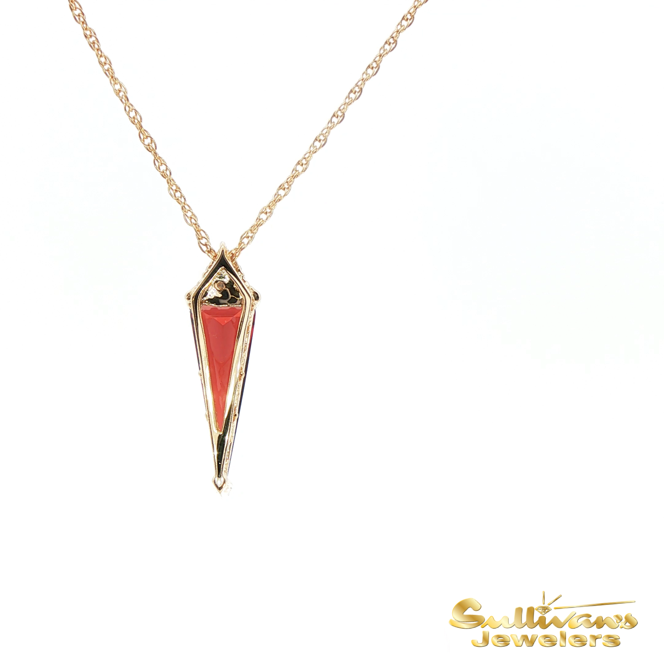 14K Yellow Gold Trillion Cut Garnet Pendant