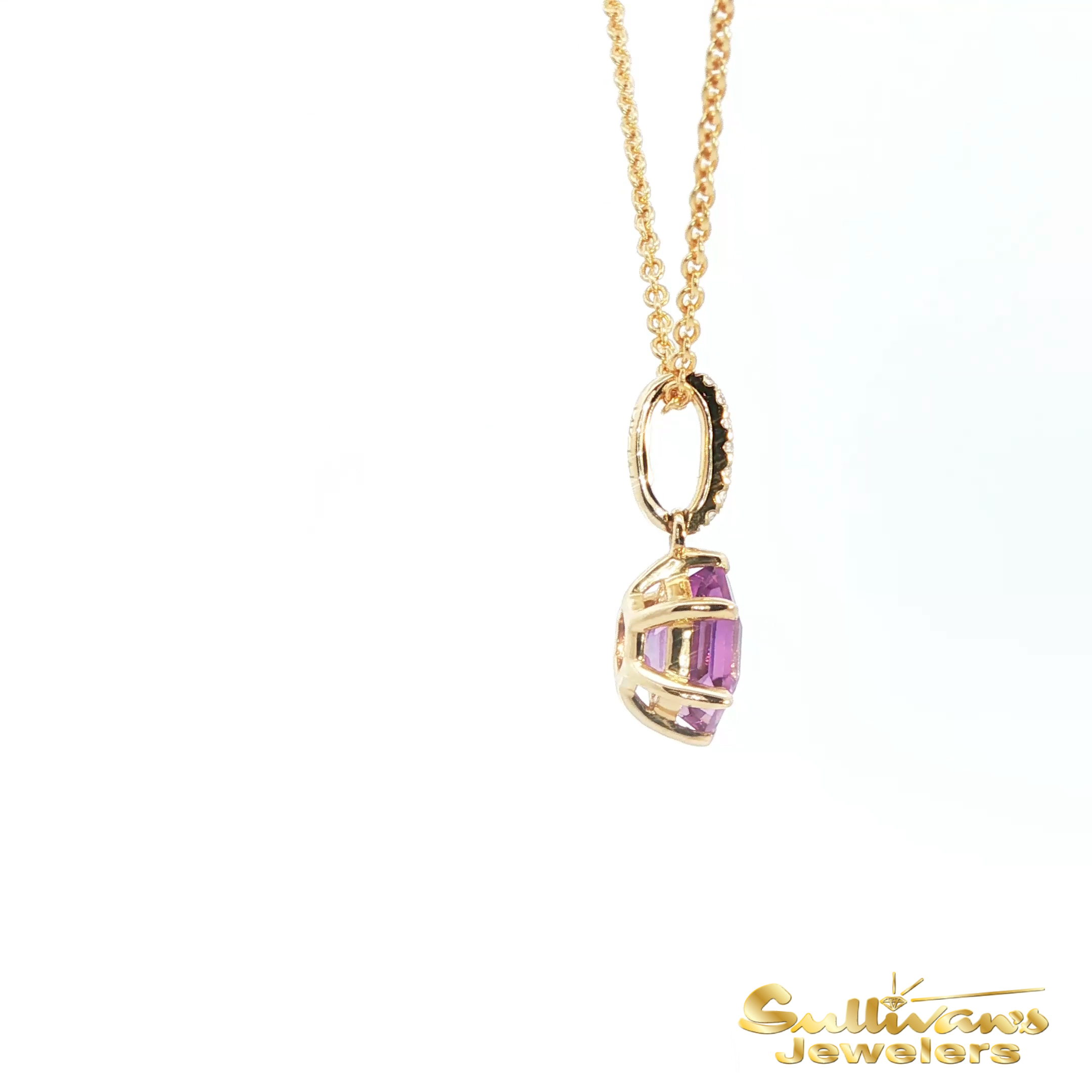 14K Yellow Gold Pendant Hexagon Amethyst with Diamond Accents