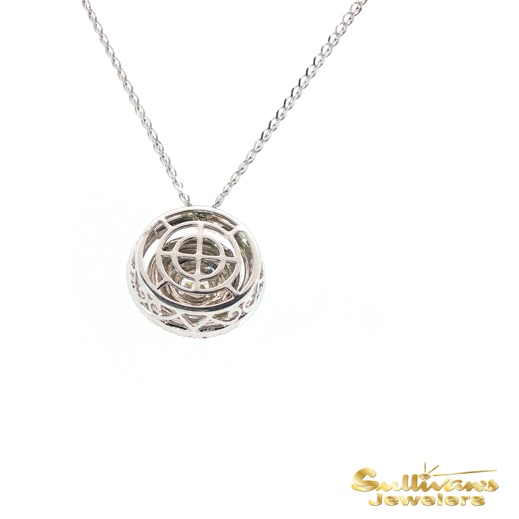 14K White Gold Diamond Swirl Pendant